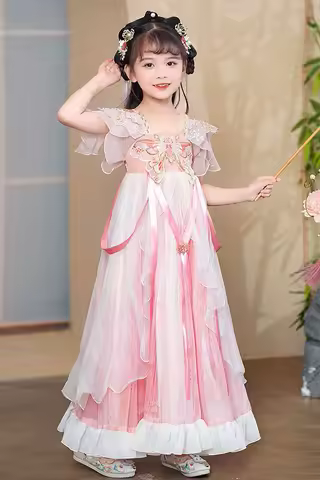 QY03 Vestido de Fada Rosa Adorável para Meninas, uma Linda Princesa Chinesa