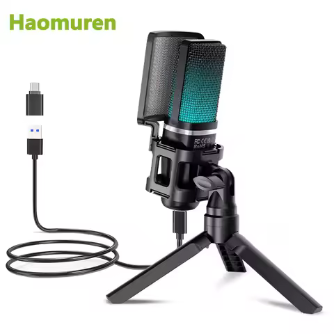 Haomuren rgb microfone de jogos usb condensador estúdio podcast microfone para pc ps4 ps5 mac telefone streaming gravação youtube
