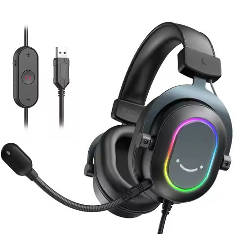 Fone de ouvido para jogos RGB dinâmico Fifine com microfone Fones de ouvido sobre a orelha 7.1 Sonido surround PC PS4 PS5 3 opções EQ Jogo Filme Música - H6